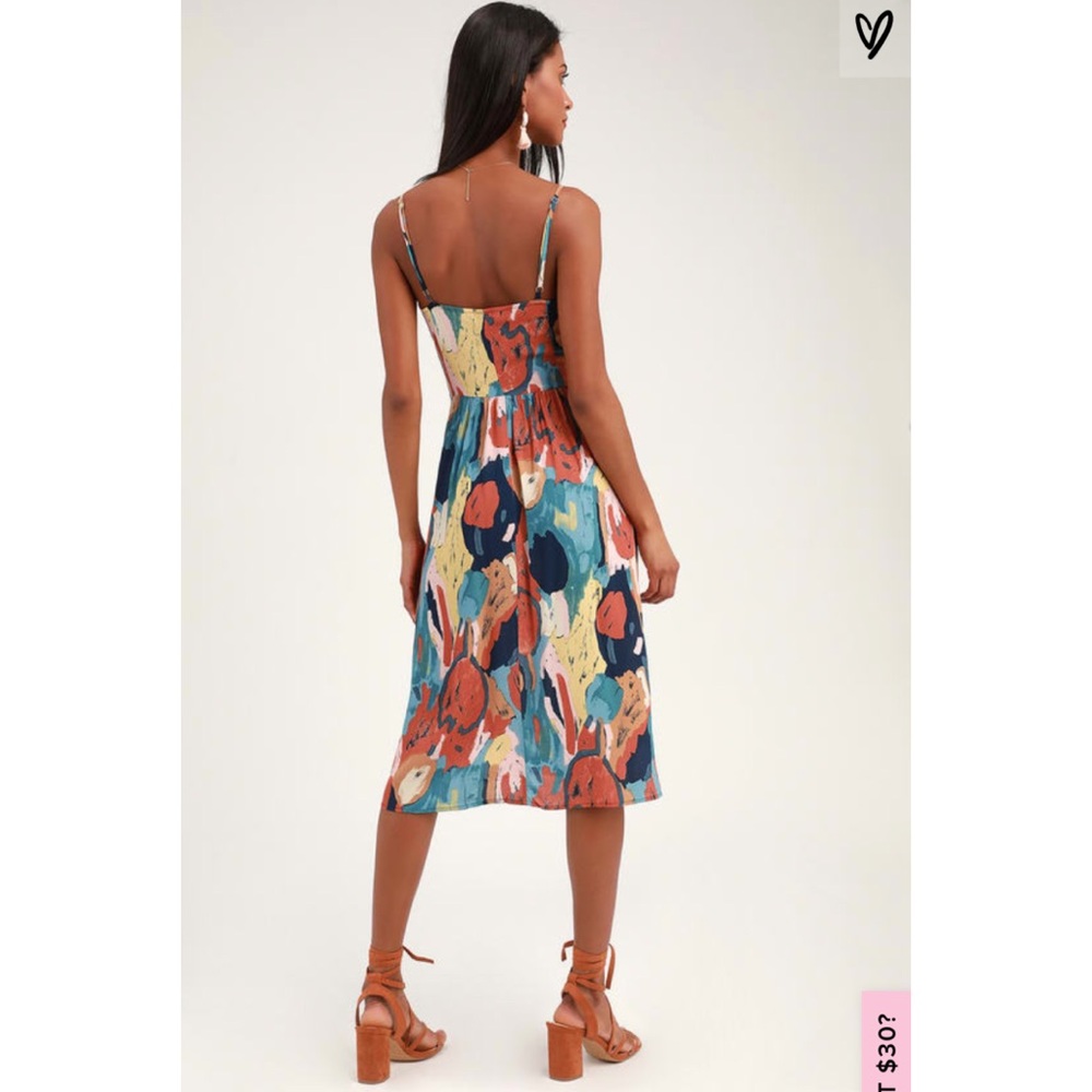 Eve Painted Tulip Multi Print Button-Up Midi Dress - image 2